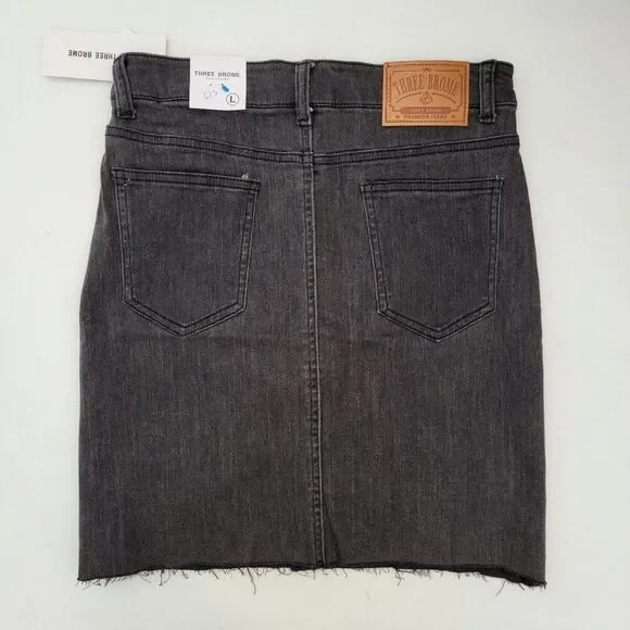 Three Brome Black Denim Straight Pencil Skirt Raw Hem NEW Size 26 Junior L - Picture 3 of 11